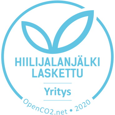 Hiilijalanjälkimerkki kertoo hiilijalanjäljen suuruuden sekä laskentavuoden.